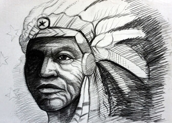 hand drawn sketch drawing    apache  red Indian