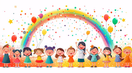 Obraz premium cartoon style illustration of diverse characters holding rainbow flags in a park vector illustration detailed,