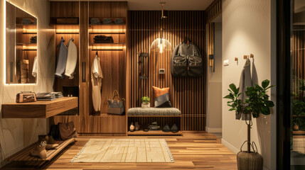 Obraz premium modern wood entrance to a hotel room