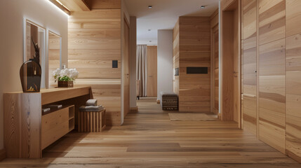 modern wood entrance to a hotel room