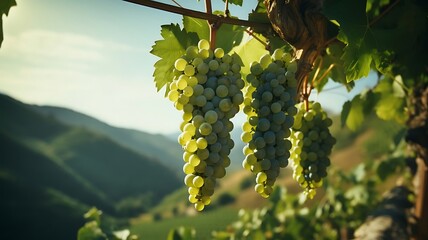 Glistening Grapes: Lush Vineyard Bounty, Sun-Kissed and Ripe, Hanging in Abundance, Evoking the Sweetness of Nature's Harvest and the Promise of Delectable Wine to Come.