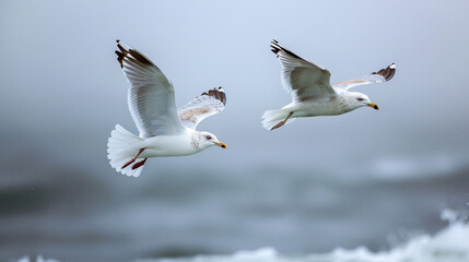 aptivating image of two seagulls soaring together