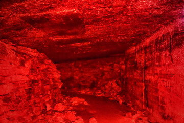 Limestone quarry (stone sawing), which is 200 years old. Underground halls, piles of sawn stones,...