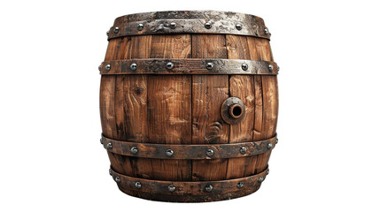 Obraz premium A wooden barrel featuring rivets and rivet holes on a transparent background