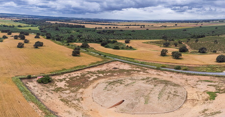 Soto dolmen aerial view, between 3000 and 2500 BC, Trigueros, Huelva, Andalusia, Spain