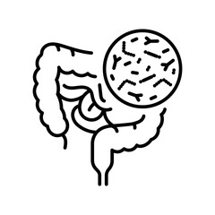 Gut microbiome line black icon. Intestine microbiota. Sign for web page, mobile app, button, logo. Vector isolated button.