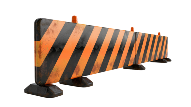 An orange and black striped barricade placed on a white background