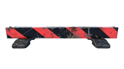 A black and red striped bench standing against a white background