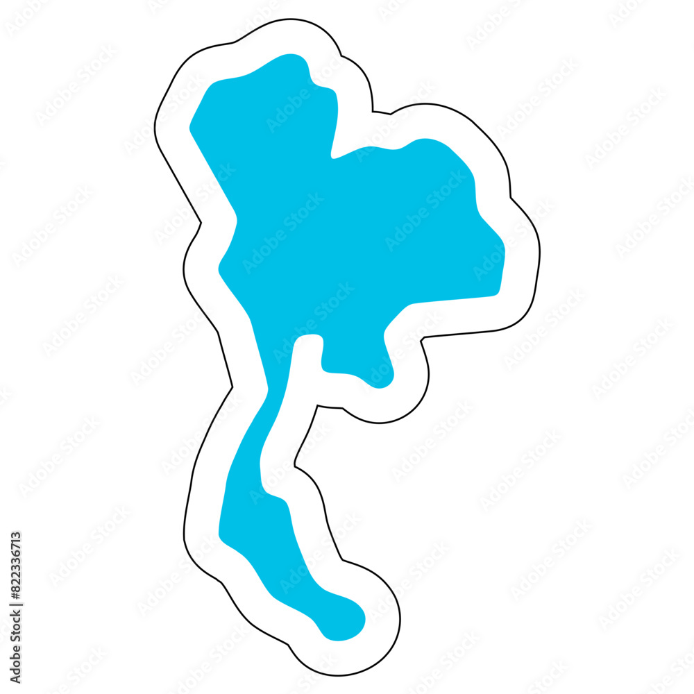 Sticker thailand country silhouette. high detailed map. solid blue vector sticker with white contour isolate - Stickers
