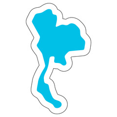 Thailand country silhouette. High detailed map. Solid blue vector sticker with white contour isolated on white background.