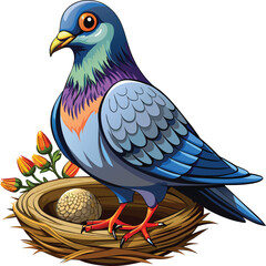 Realistic Pigeon full body ,Nesting, illustration vector , with white background