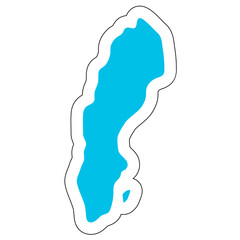 Sweden country silhouette. High detailed map. Solid blue vector sticker with white contour isolated on white background.