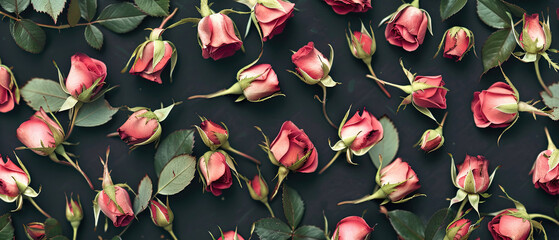 Rosebuds Seamless photo pattern in minimal style , Generate AI