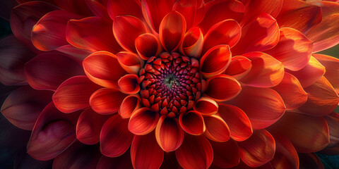 Close Up of Vibrant Red Dahlia Flower in Full Bloom with Intricate Petals and Detailed Texture