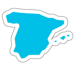 Spain country silhouette. High detailed map. Solid blue vector sticker with white contour isolated on white background.