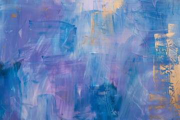Abstract Blue and Purple Brushstrokes with Golden Highlights in Modern Art Painting