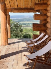 Relaxation area with lounge chairs in premium spa complex