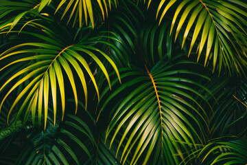 Lush Green Tropical Palm Leaves Full Frame Close Up with Vivid Natural Colors
