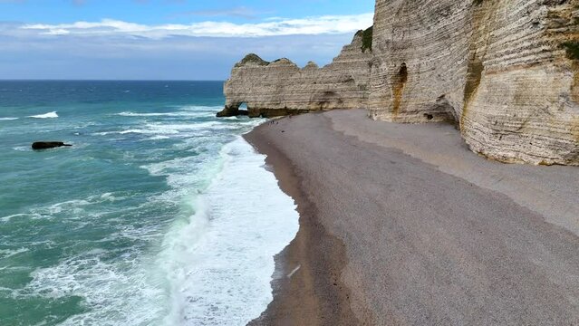 Etretat Porte dAval France Normandy Cliffs of Etretat Atlantic arches 4k drone 