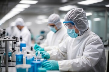 doctor scientist in pharmaceutical factory, research and develop drugs in biopharmaceutical laboratory