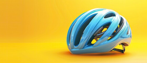 Blue bicycle helmet with clear copyspace on yellow background