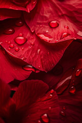 Close Up of Red Flower Petals with Water Droplets Nature's Textured Beauty in Vibrant Color