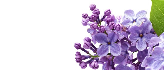 Lilac flower with ample copyspace on white background