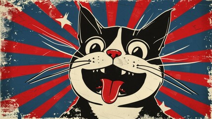 '30s style' vintage cartoon character crazy cat smiling with tongue out