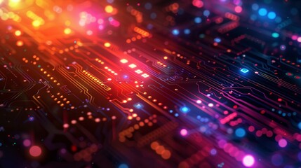 Fototapeta premium Futuristic circuitry with vibrant neon lights