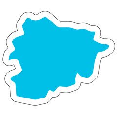 Andorra country silhouette. High detailed map. Solid blue vector sticker with white contour isolated on white background.