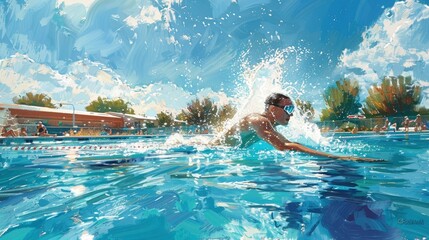 Swimmer practicing the backstroke in an outdoor pool