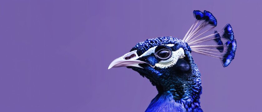 Elegant peacock with ample copyspace on a purple background
