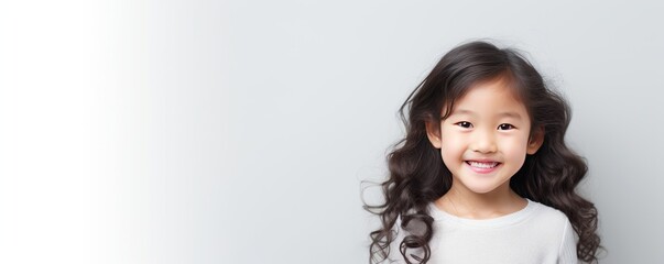 White background Happy Asian child Portrait of young beautiful Smiling child good mood Isolated on...