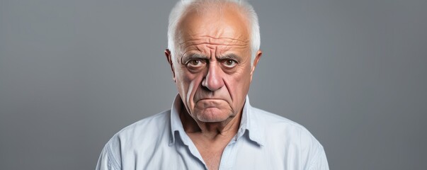 White background sad european white man grandfather realistic person portrait older person...