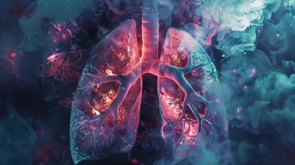 diseased lungs affected by smoking showing damage and poor air quality detailed medical illustration