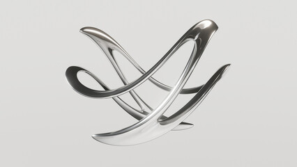 Abstract design chrome metal shape on gray background