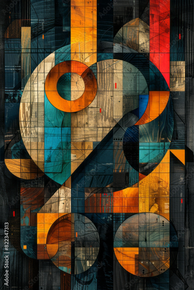 Poster Illustration of the number 22, framed by interlocking squares and circles, representing harmony and precision,