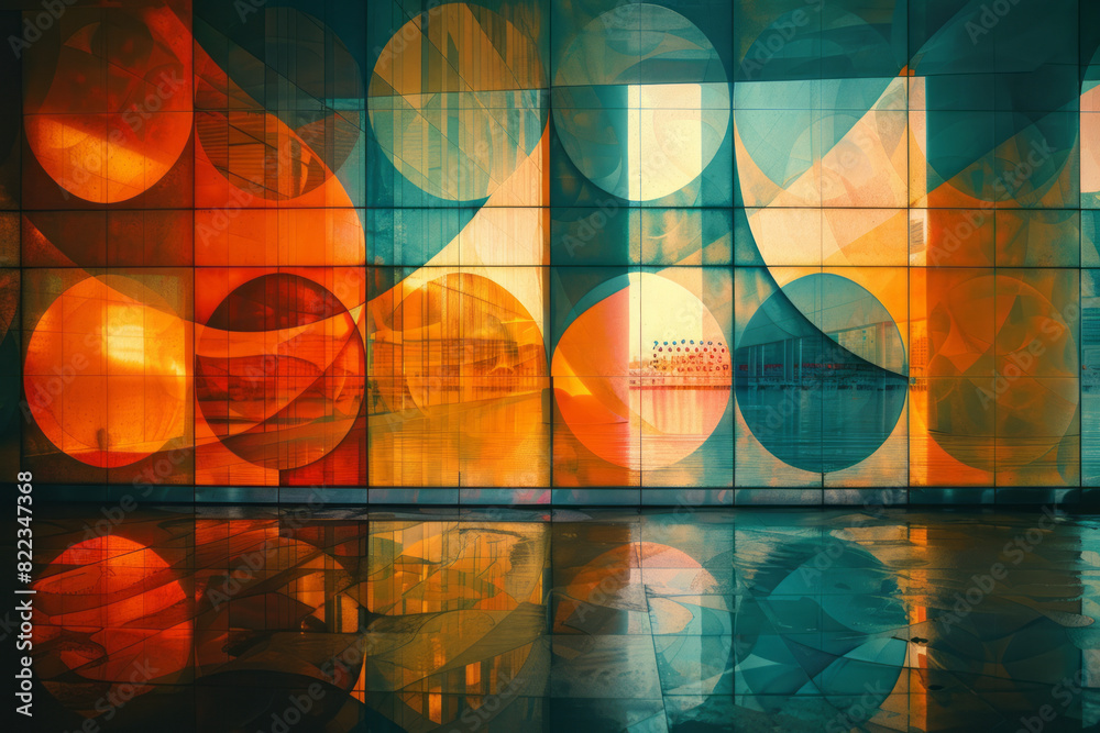 Poster Geometric pattern featuring the number 22, integrated into a design of overlapping circles and polygons, symbolizing duality and balance,