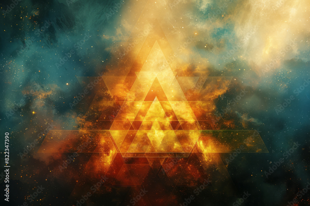 Poster Artistic depiction of the number 11 within a pattern of repeating hexagons and triangles, symbolizing spiritual alignment,