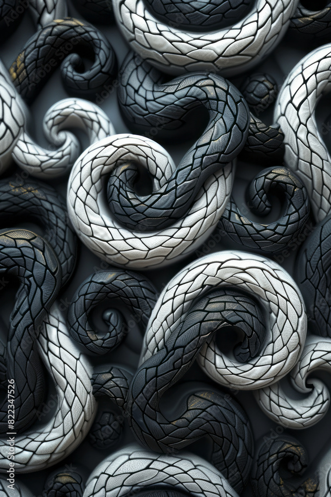 Poster artistic rendering of the number 33, with intricate patterns of spirals and interlocking circles, sy