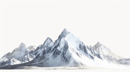 Three mountains range from far to near, continuously stretching in a white space.