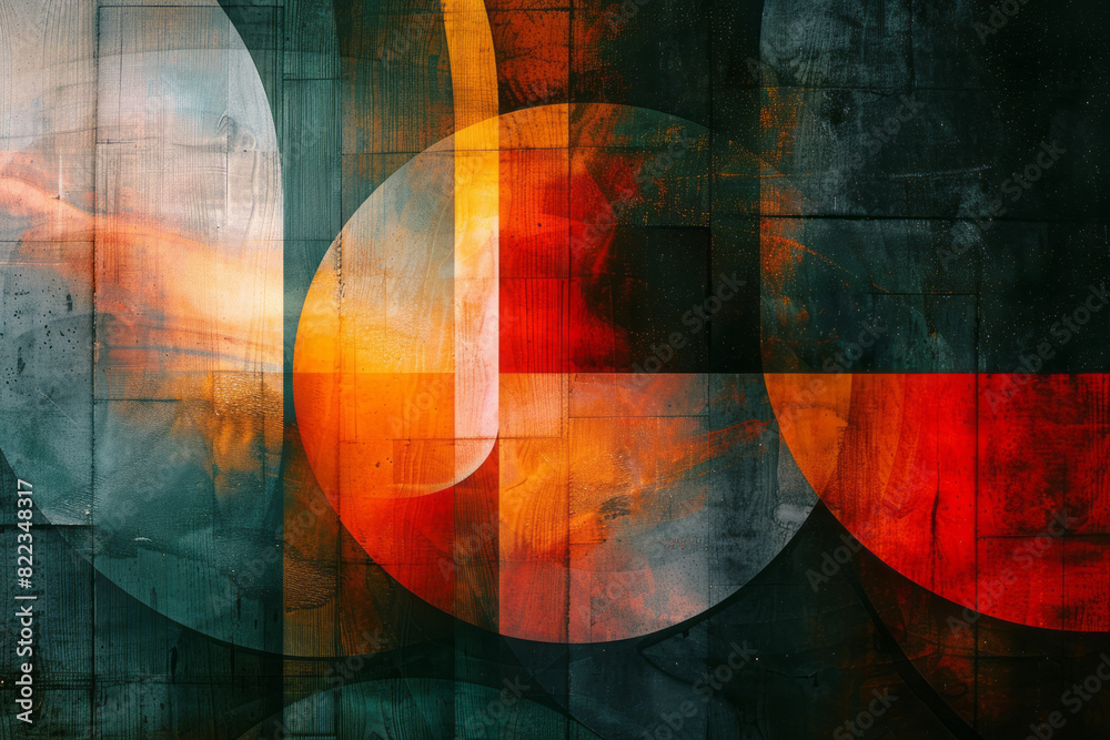 Poster abstract image of the emperor (card 4) with geometric shapes resembling planetary orbits, symbolizin