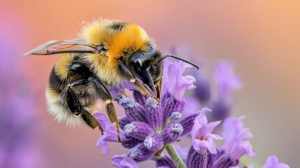 A bee pollinating a lavender flower.