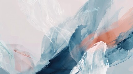 Abstract painting with blue and pink brushstrokes.