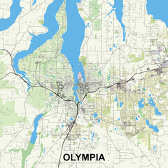 Olympia, Washington, USA map poster art