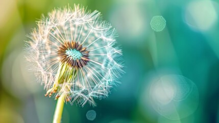 Closeup of dandelion on natural background, artistic nature closeup.