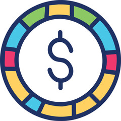 neon colorful circle dollar sign, icon