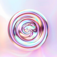 Holographic flowing liquid swirl isolated on pink background