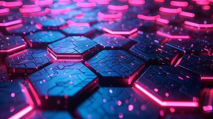 Fototapeta premium A digital background of futuristic neon hexagons, symbolizing advanced technology networks