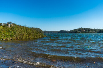 lake in the forest with a clean perfect blue sky